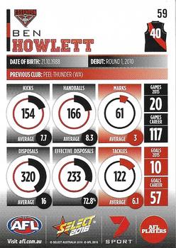 2016 Select Footy Stars #59 Ben Howlett Back